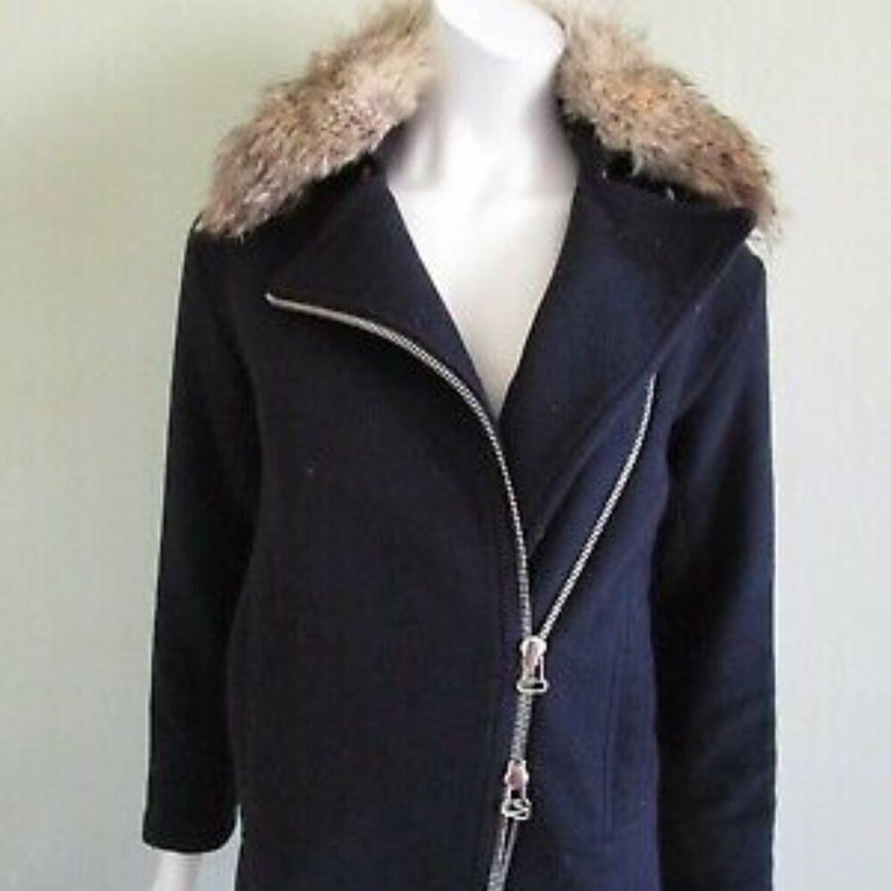 DEREK LAM 10 CROSBY Molten Wool Moto Jacket with Coyote Fur Collar